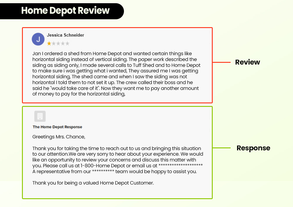 Negative Review Response Example - Home Depot