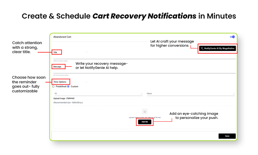 Abandoned cart recovery through push notifications