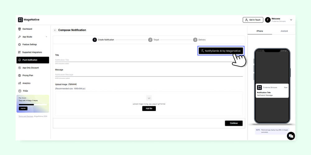 AI-driven push notifications using magenative notifygenie AI step 1