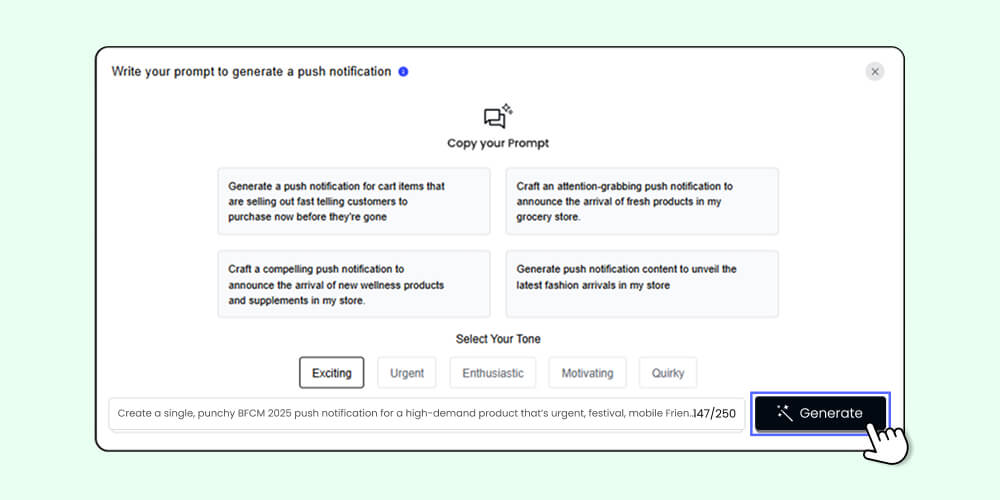AI-driven push notifications with magenative notifygenie AI step 2